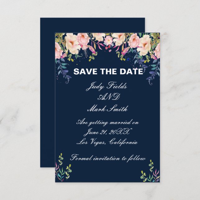 Modern Elegance Pink Floral Save The Date Card (Front/Back)