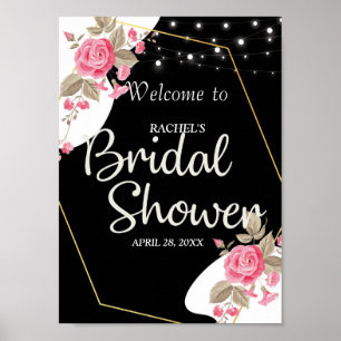 Modern Elegance Pink Floral string l Bridal Shower Poster