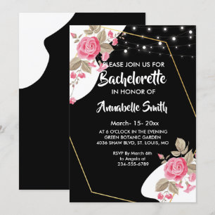 Modern Elegance Pink Floral string light bachelor Invitation