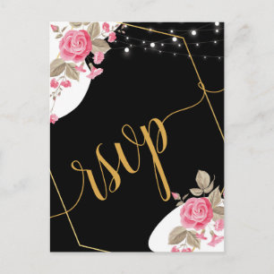 Modern Elegance Pink Floral string light RSVP Inv Invitation Postcard