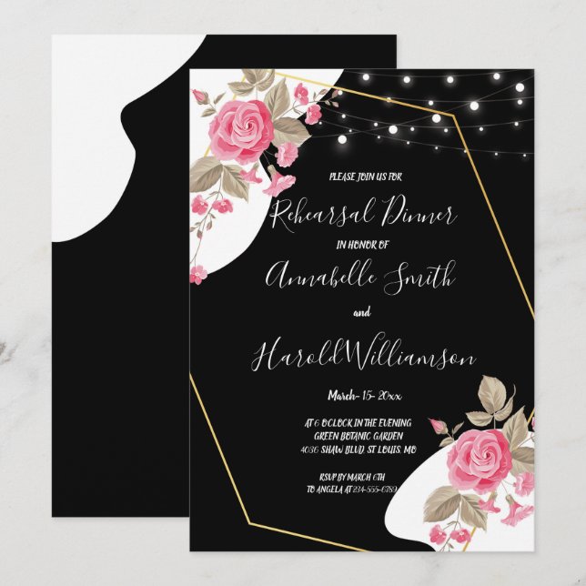 Modern Elegance Pink Floral stringRehearsal Dinner Invitation (Front/Back)