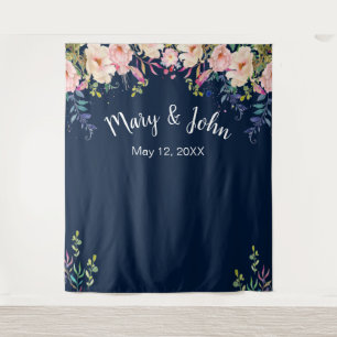 Modern Elegance Pink Floral Wedding Photo Backdrop Tapestry