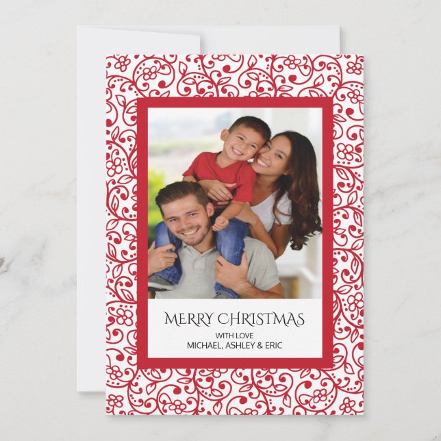 Modern Elegance Red Framed Photo Holiday Card (Front)