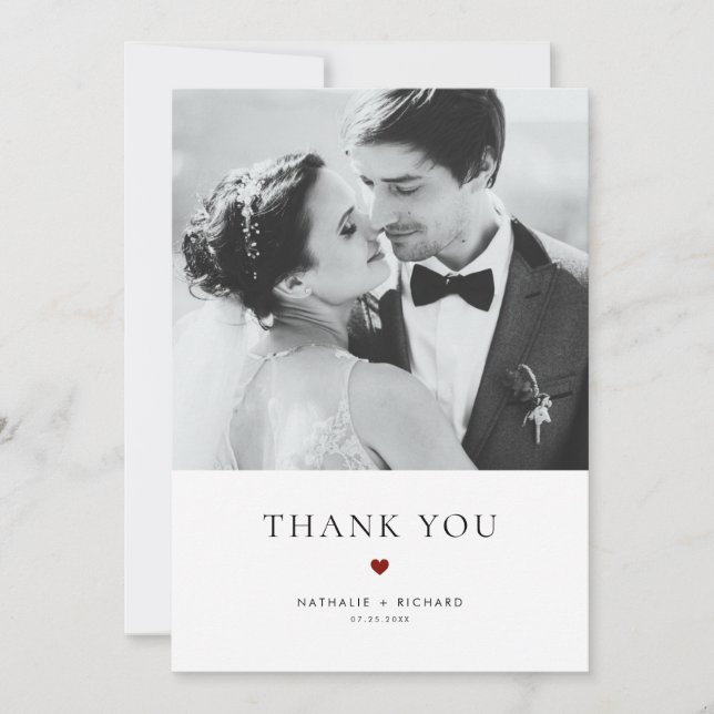 Modern Elegance Red Typography Wedding Thank You Card (Front)