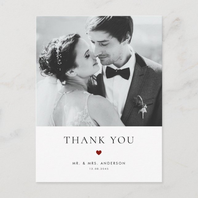 Modern Elegance Red Typography Wedding Thank You Postcard (Front)