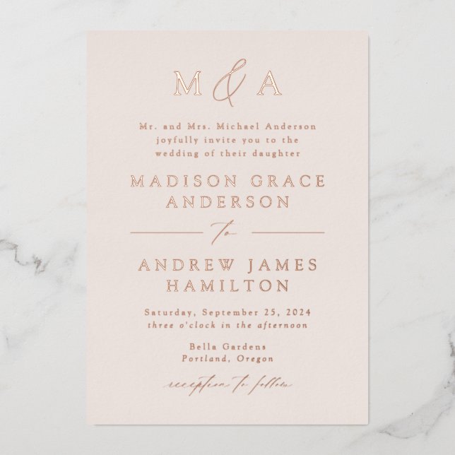Modern Elegance Rose Gold Monogram Wedding (Front)