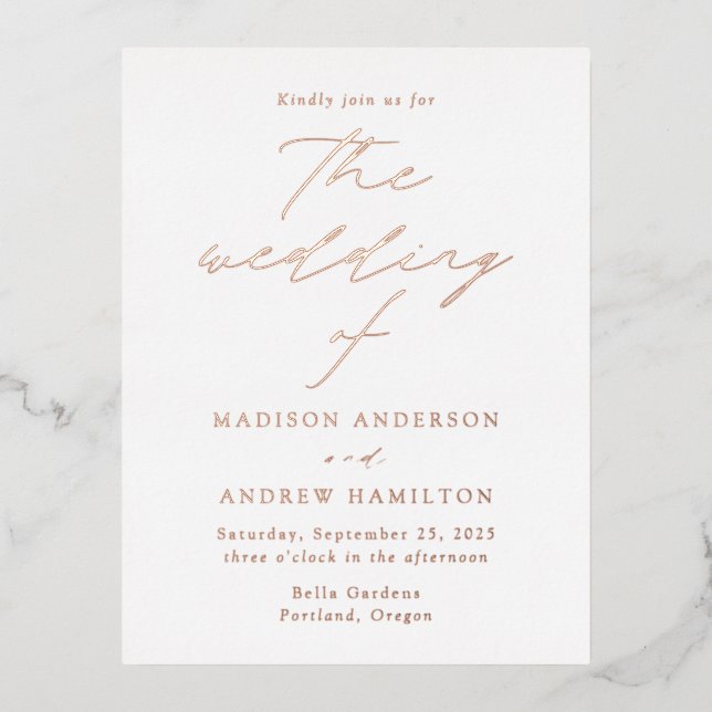 Modern Elegance Rose Gold Wedding Foil Invitation Postcard (Front)