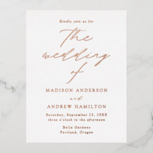 Modern Elegance Rose Gold Wedding Foil Invitation Postcard