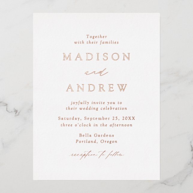 Modern Elegance Rose Gold Wedding Foil Invitation Postcard (Front)