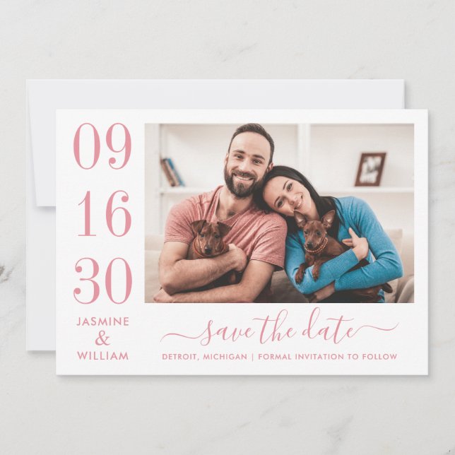 Modern Elegance Rose Pink Wedding Photo Save The Date (Front)