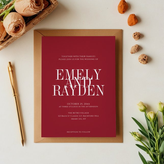 Modern Elegance Ruby Red QR Code Wedding Invitation (Creator Uploaded)