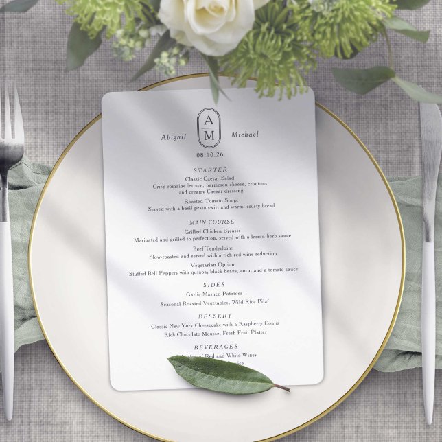 Modern elegance, simple arch initials wedding menu (Creator Uploaded)