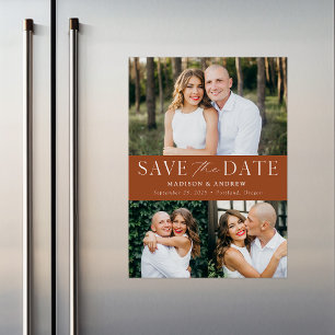 Modern Elegance Terracotta 3 Photo Save the Date Magnetic Invitation