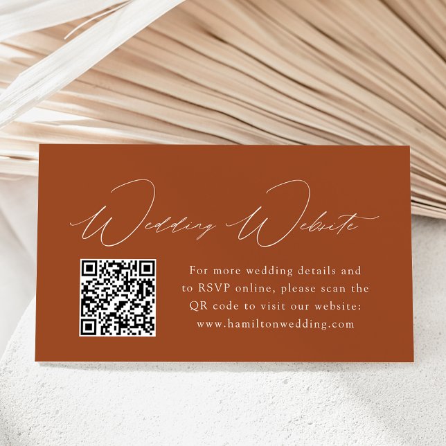 Modern Elegance Terracotta Wedding Website QR Code Enclosure Card (Creator Uploaded)