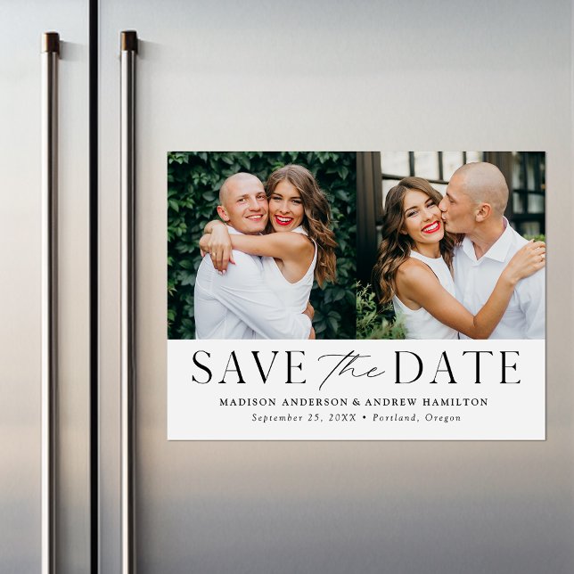 Modern Elegance Two Photo Save the Date Magnetic Invitation (Creator Uploaded)
