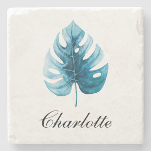 Modern Elegance Watercolor Monstera Plant Stone Coaster