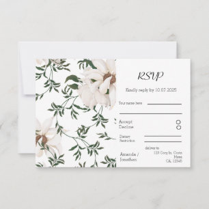 Modern Elegance Watercolor White Roses Wedding RSVP Card