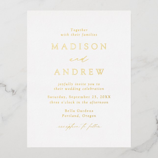 Modern Elegance Wedding Foil Invitation Postcard (Front)