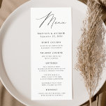 Modern Elegance White and Black Wedding Menu<br><div class="desc">Simple and elegant wedding menu featuring "Menu" displayed in a modern black script with a white background or colour of your choice. Personalise the wedding menu by adding your names,  wedding date,  and menu information. Designed to coordinate with our Modern Elegance wedding collection.</div>