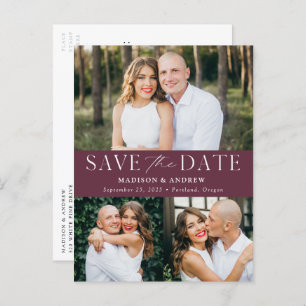 Modern Elegance Wine 3 Photo Save the Date Announcement Postcard
