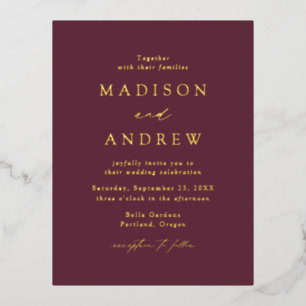 Modern Elegance Wine and Gold Wedding Foil Invitation Postcard