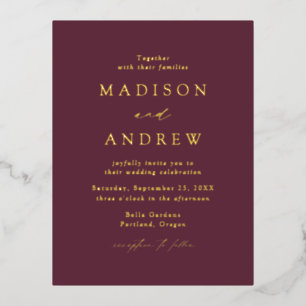 Modern Elegance Wine and Gold Wedding Foil Invitation Postcard