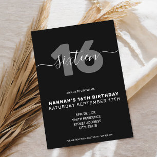 Modern Elegant 16th Birthday Invitation