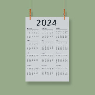 Modern Elegant 2024 Calendar Black And White  Poster