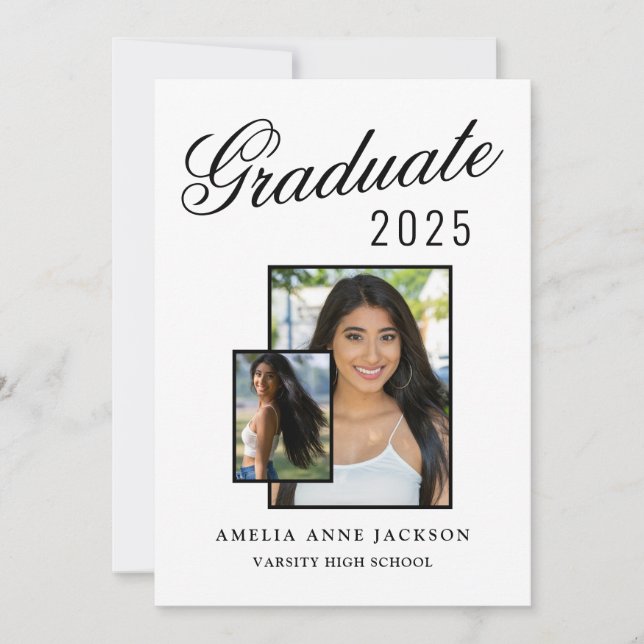 Modern Elegant 2025 Graduate Photo Black & White Invitation (Front)