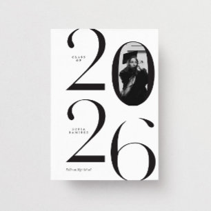 Modern Elegant 2026 White & Black Photo Graduation Invitation