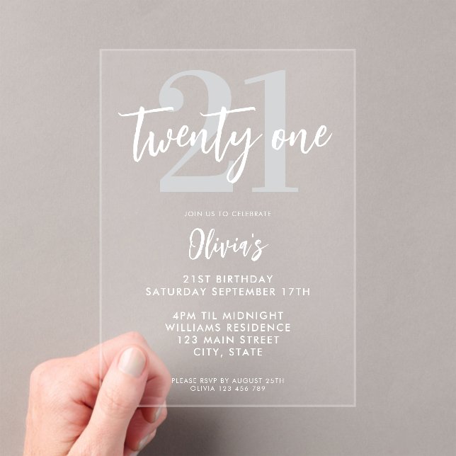 Modern Elegant 21st Birthday Acrylic Invitations (Insitu (Handheld))