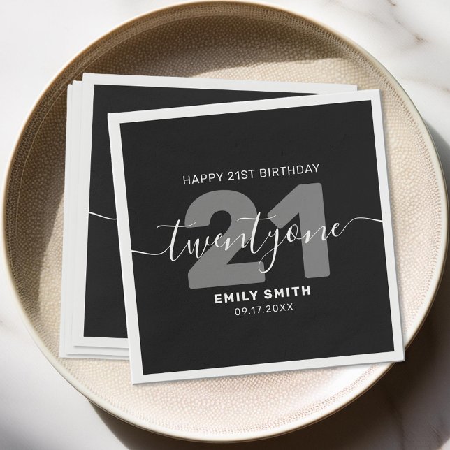 Modern Elegant 21st Birthday Napkin (Creator Uploaded)