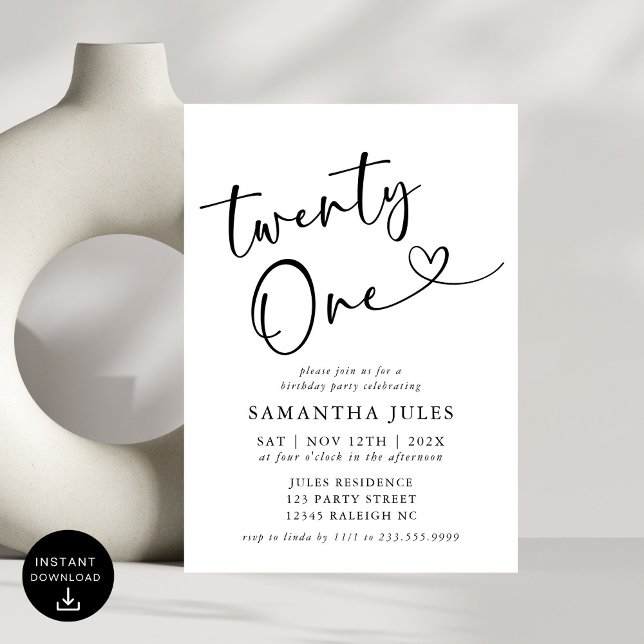 Modern Elegant 21st Birthday Party Invitation (Creator Uploaded)