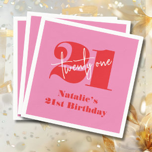 Modern Elegant 21st Birthday Pink Red Minimalist Napkin