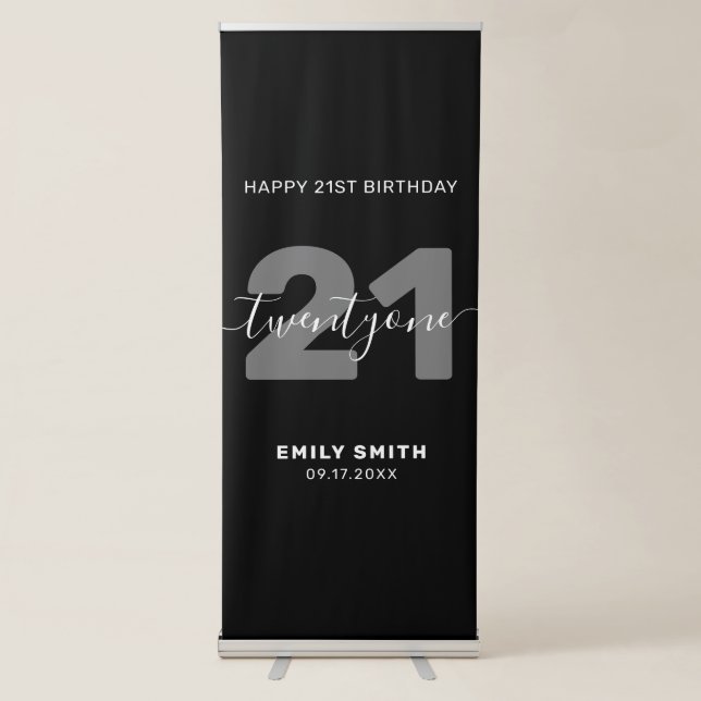 Modern Elegant 21st Birthday Retractable Banner (Front)