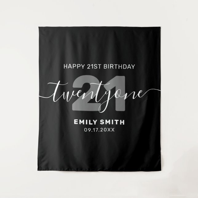 Modern Elegant 21st Birthday Tapestry (Front)