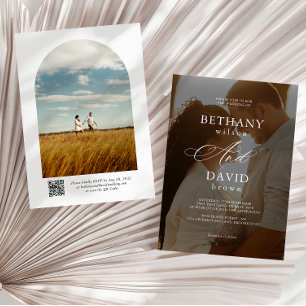Modern Elegant 2 Arch Photo QR Code Rsvp Wedding Invitation