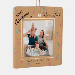 Modern Elegant 2 Photo Collage First Christmas  Ce Ceramic Ornament