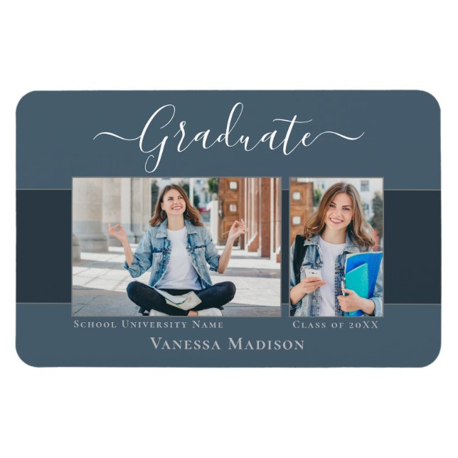 Modern | Elegant 2 Photo Grad Announcement Magnet (Horizontal)