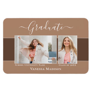 Modern   Elegant 2 Photo Grad Announcement Magnet