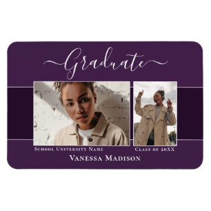 Modern   Elegant 2 Photo Grad Announcement Magnet