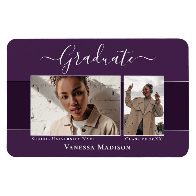Modern | Elegant 2 Photo Grad Announcement Magnet (Horizontal)