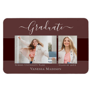 Modern Elegant 2 Photo Grad Announcement Magnet