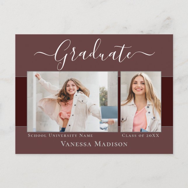 Modern | Elegant 2 Photo Graduation Announcement Postcard (Front)