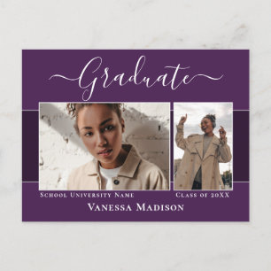 Modern   Elegant 2 Photo Graduation Announcement Postcard