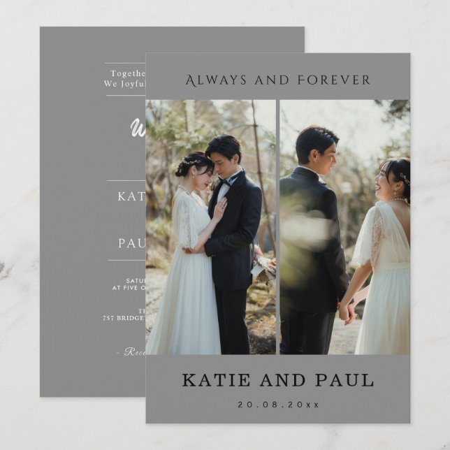 Modern Elegant 2 Photo Modern Grey Chic Wedding  Invitation (Front/Back)
