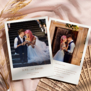 Modern Elegant 2 Photos Typography message Wedding Thank You Card