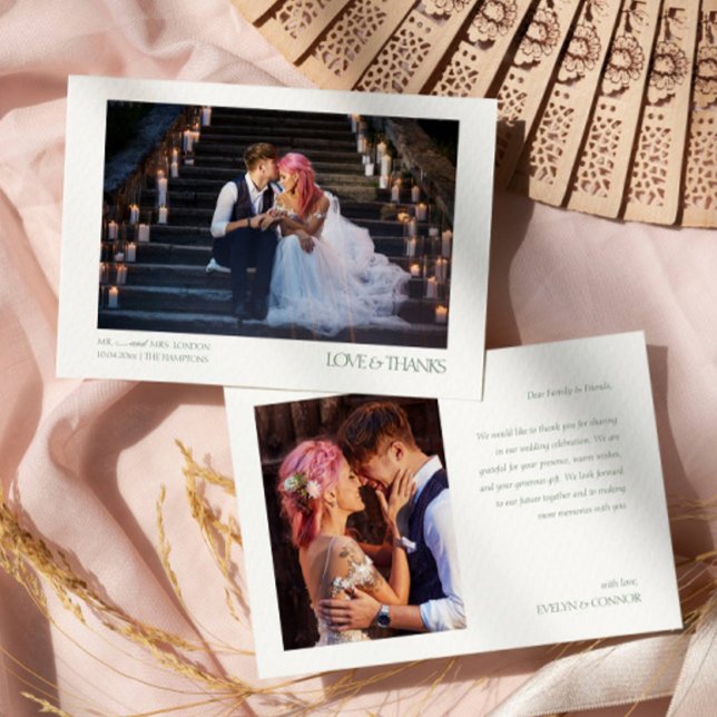 Modern Elegant 2 Photos Typography message Wedding Thank You Card (Creator Uploaded)