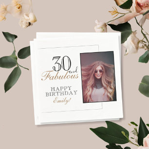Modern Elegant 30 and Fabulous 30th Birthday Photo Napkin