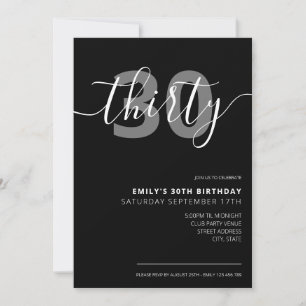 Modern Elegant 30th Birthday Invitation